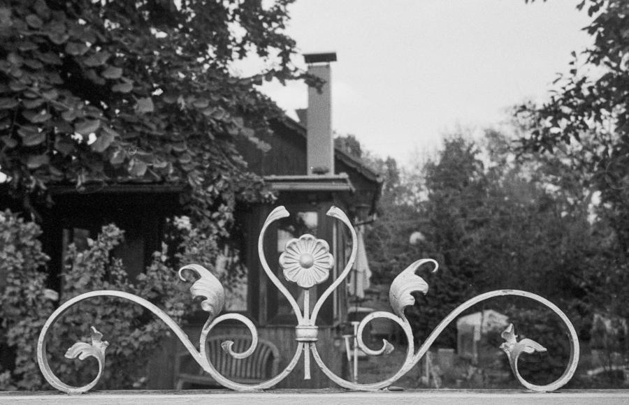 Gartentor - moderates Bokeh (Olympus Mju II; Ilford HP5, Rodinal)