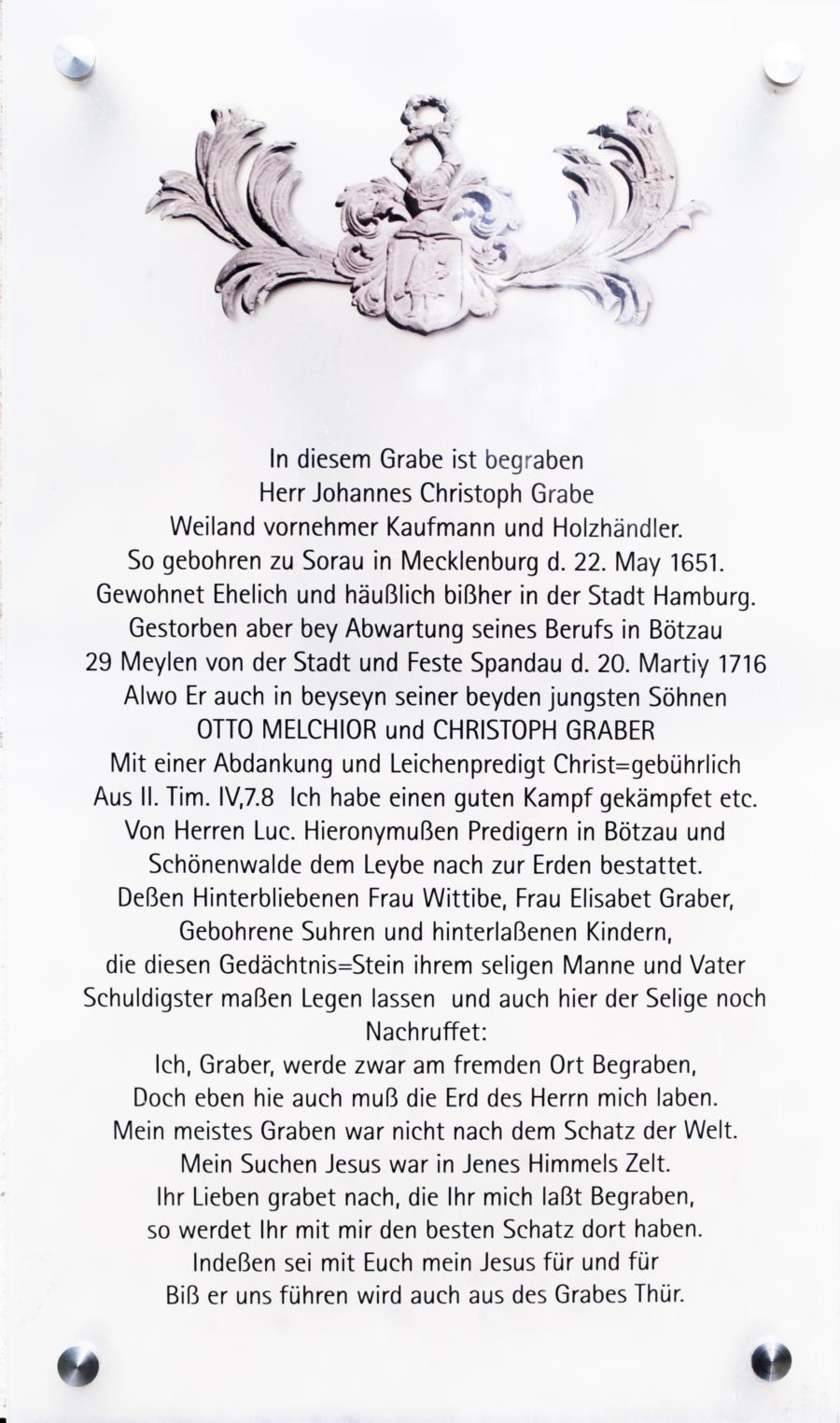 Grabinschrift Herr Grabe Dorfkirche Bötzow