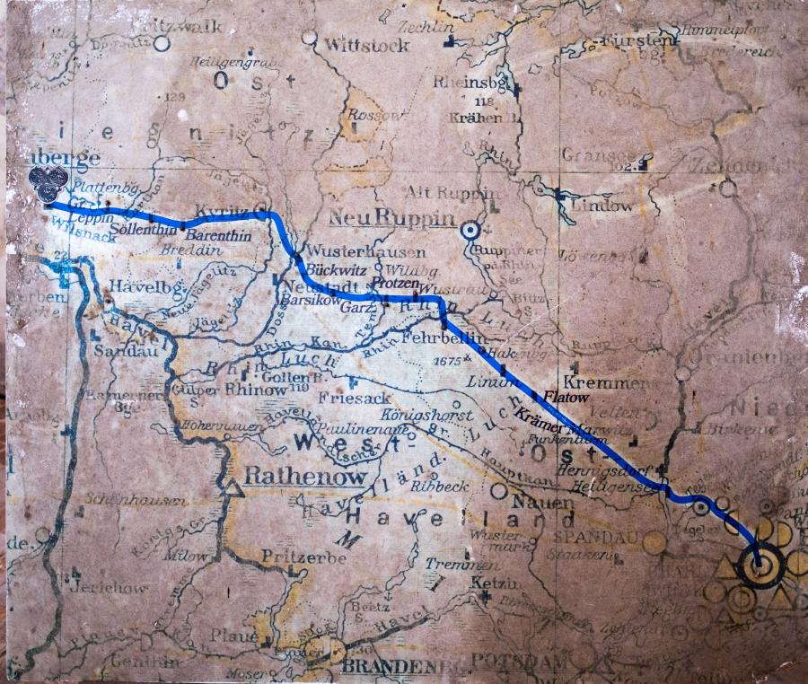Pilgerweg von Berlin nach Wilsnack auf alter Landkarte