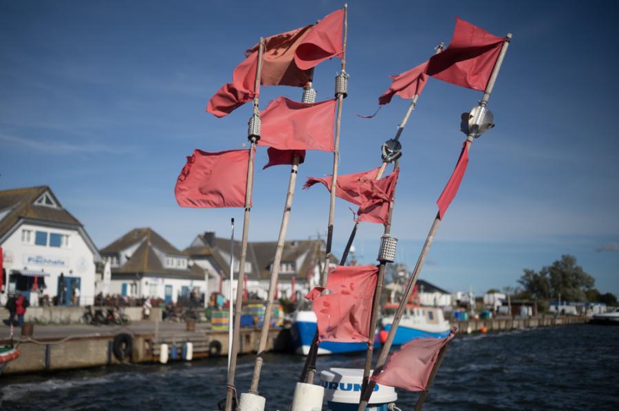 Flatternde Fahnen am Hafen Vitte