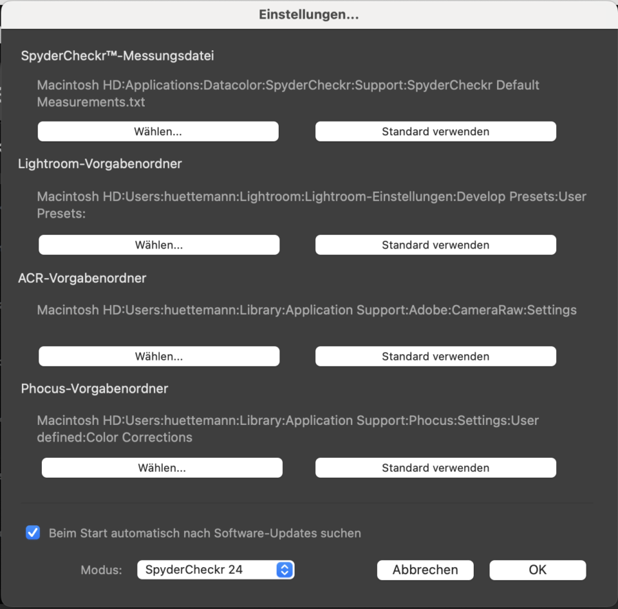 SpyderCheckr Einstellungen