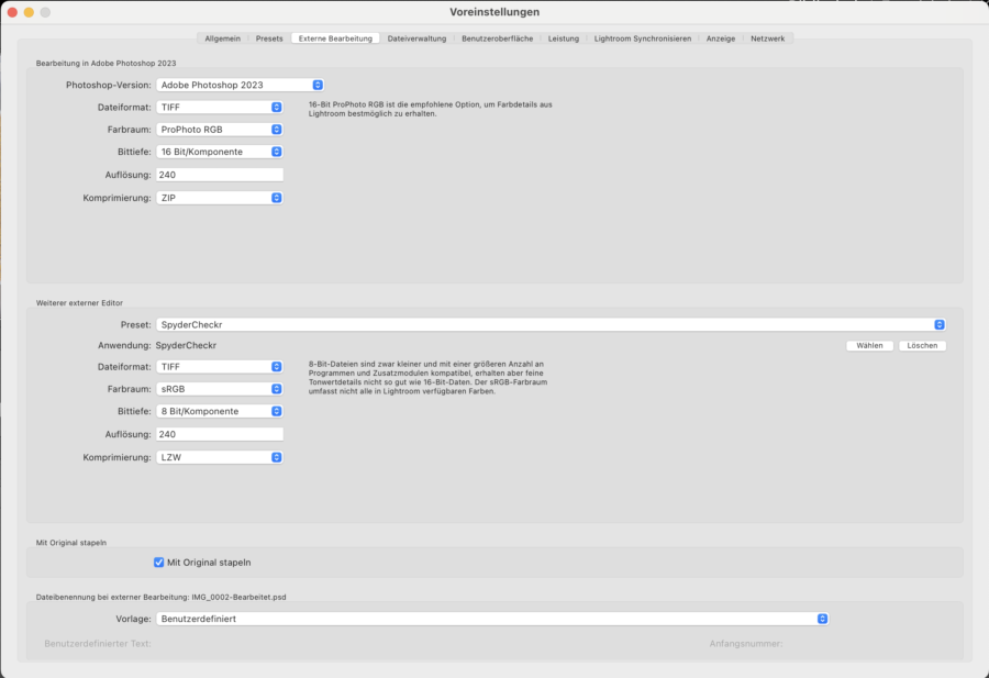 Einrichtung Lightroom