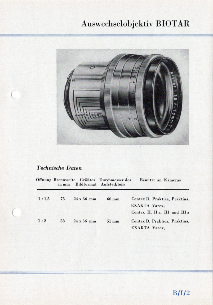 Biotar im Photo/Kino Warenkatalog 1954